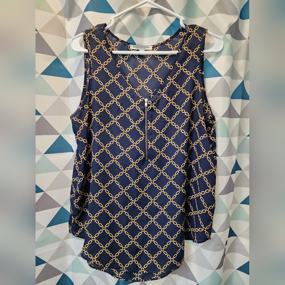 Green Envelope Blue and White Sleeveless Tank Top